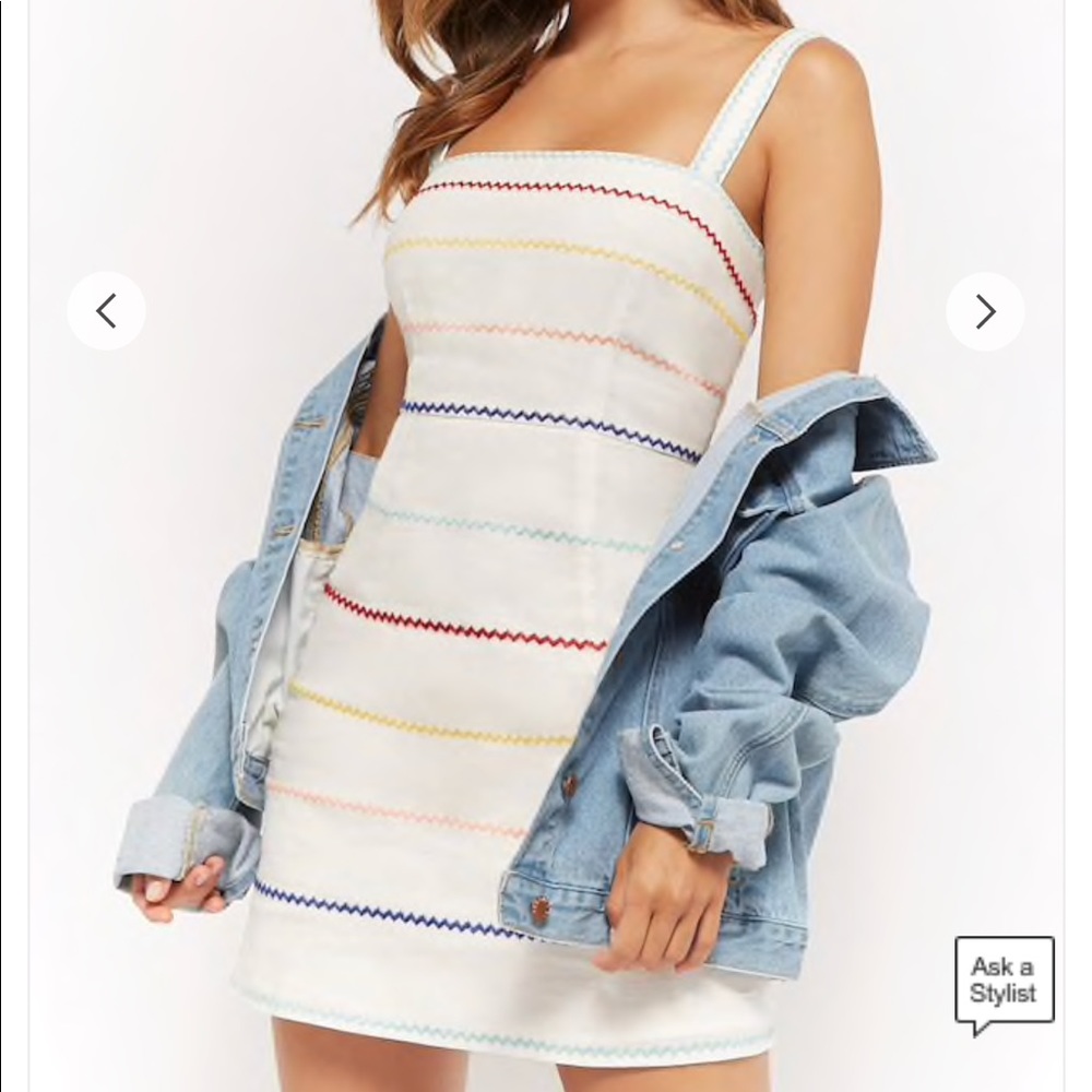 Forever 21 Embroidered Multicolor Striped Dress